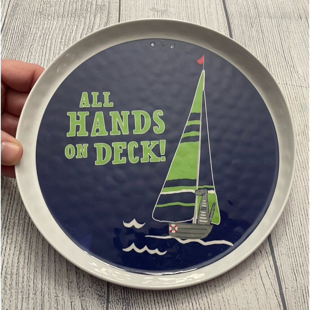 Pottery Barn Kids PBK Dinosaur Sailboat Melamine Plate, Cambria Tabletop